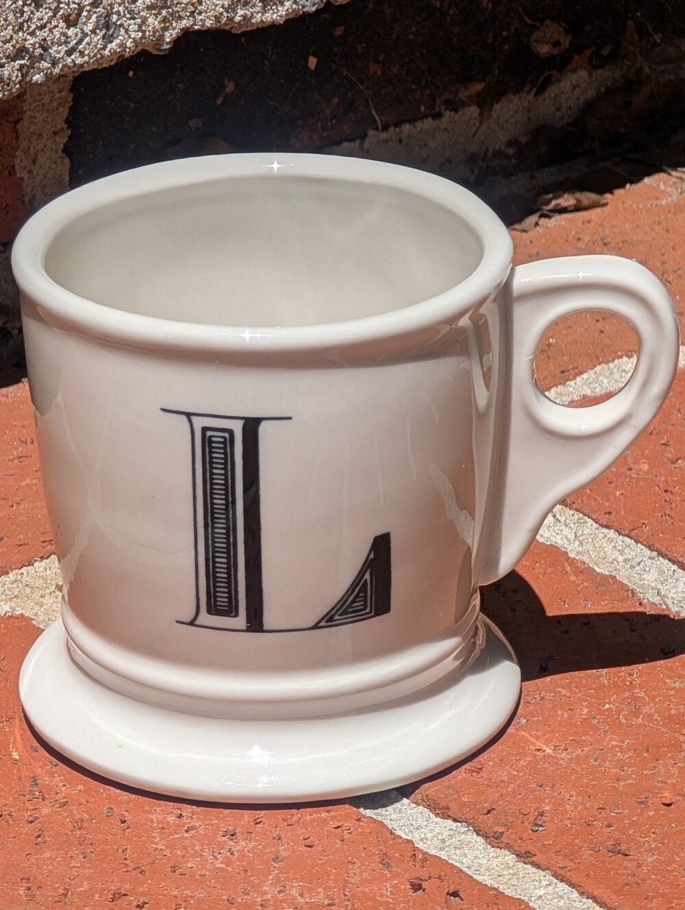 Anthropologie Coffee Mug Letter L Initial Monogram Black & White